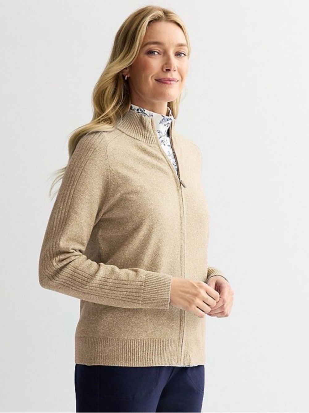 croft & barrow Zip-Front Cardigan in Camel